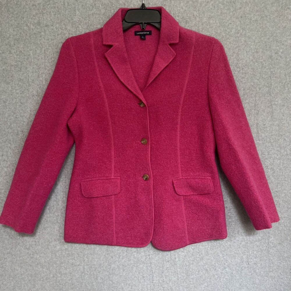 Lands End Womens Blazer 10 Pink 100% Wool Jacket Minimal Classic Corpcore Career
